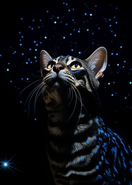 Bengal cat at night