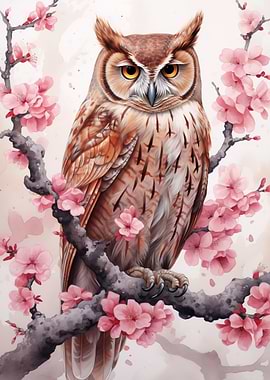 Cherry Blossom Owl Bird