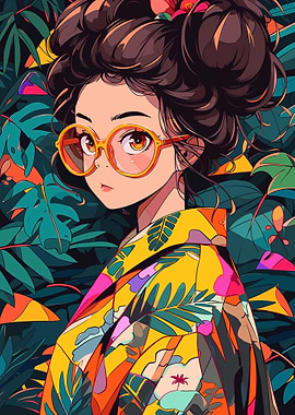 Nerd Anime Girl in Jungle