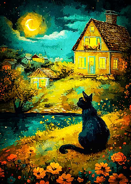 cat mon night animal