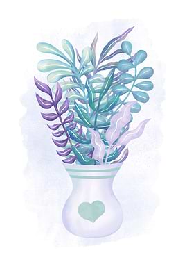 Vase with blue plants