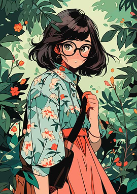 Nerd Anime Girl in Jungle