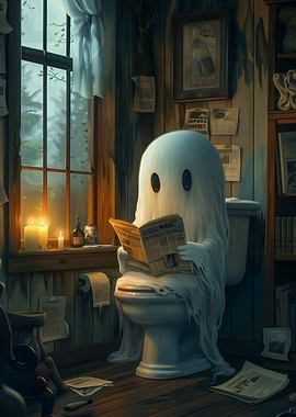 Cute Ghost on the Toilet