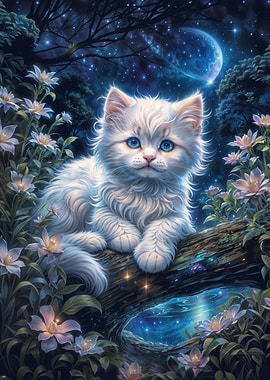 Kitten dreaming in night