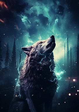 Wolf howling at the Moon