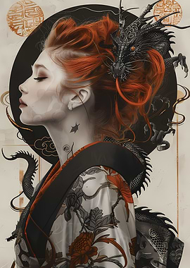 Japanese Geisha Dragon Art