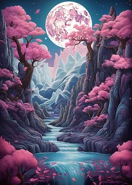 Neon Full Moon Rising