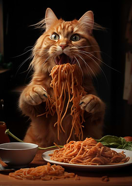 Cat Eating Spaghetti
