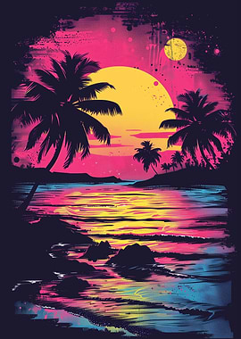 Sunset on the Beach PopArt