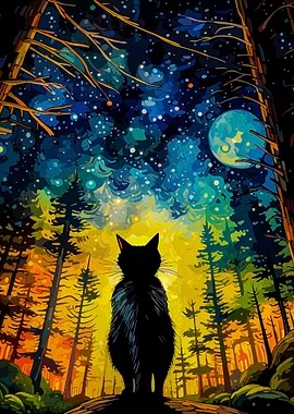 cat mon night animal