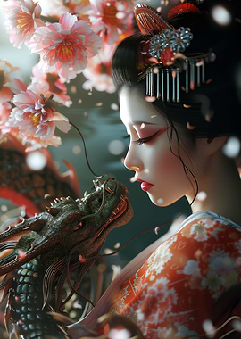 3D Geisha dragon