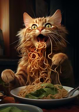 Cat Eating Spaghetti