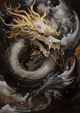 Chinese Dragon Gold Ink
