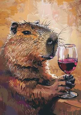 Capybara Drinking Wine