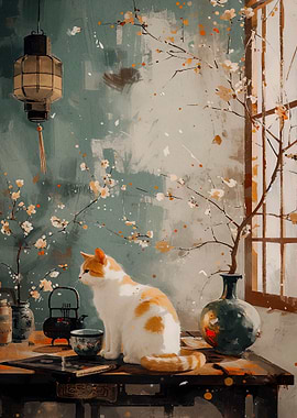 cat landscape vintage