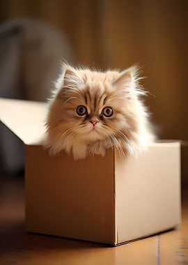 Persian Cat in Carton Box