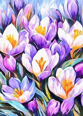 Blooming crocuses art