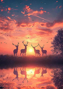 Deer Animal Sunset