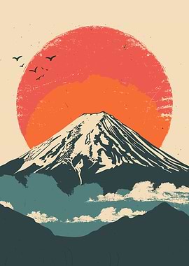 Mount Fuji Sunrise Vintage