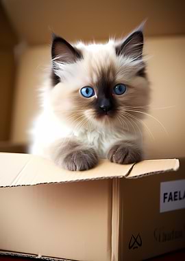 Ragdoll Cat in Carton Box