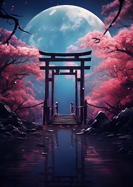 Japanese Torii Gate Night