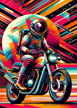 Astronaut riding motorbike