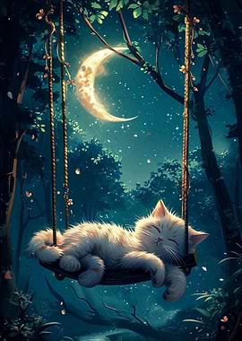 cat moon night
