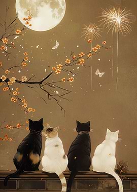 cat moon night