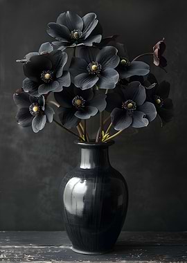 Black Flowers Dark Vase