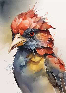 Red Bird Head Watercolor