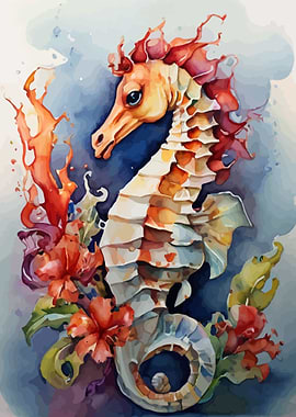 Watercolor seahorse