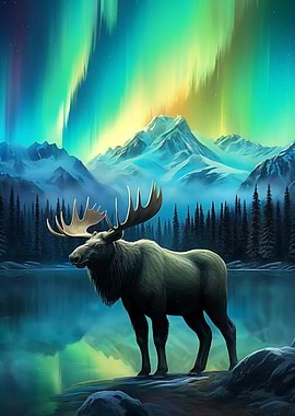 Aurora Stag Deer northern