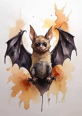 Cute Bat Watercolor Art