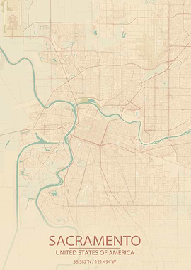 Sacramento CA Vintage Map