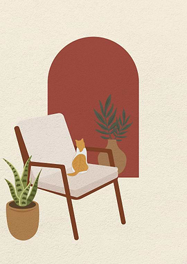 Cat on a chair and window