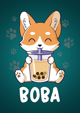 Cute Corgi love Boba Tea