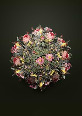 Pink Rosebush Bloom Wreath