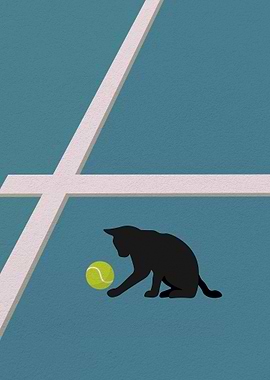 Cat playing tennis ball