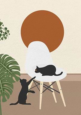 Cat playing on the chair