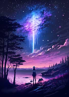 Comet Rain Galaxy Scene