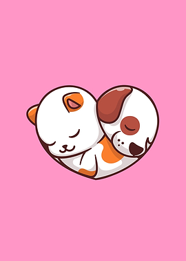 Cute Cat And Dog Sleeping