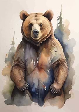 Brown bear watercolor