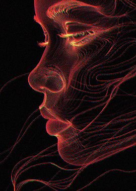 Neon Line Art Face Orange