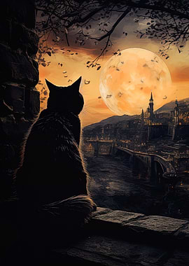 cat moon night animal