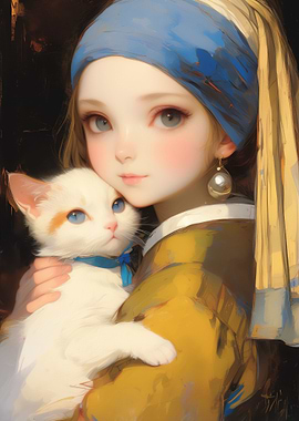 Girl with Pearl and Cat