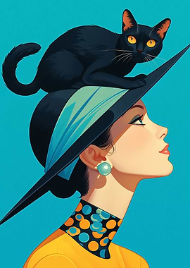 Chic Vintage Cat Lady Art