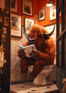 Bison Sitting In Toilet