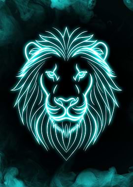 Lion Head Neon Light Blue