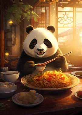 Panda eating Noodles