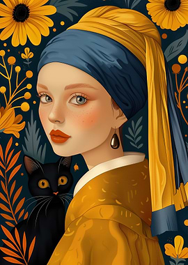 Girl with Pearl and Cat